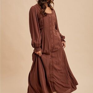 The Adele Button Down Maxi Dress in Chocolate 🤎